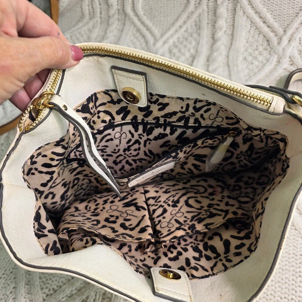 Jessica Simpson Hobo Bag White Gold Studded Faux Leather Shoulder Y2k Summer‎